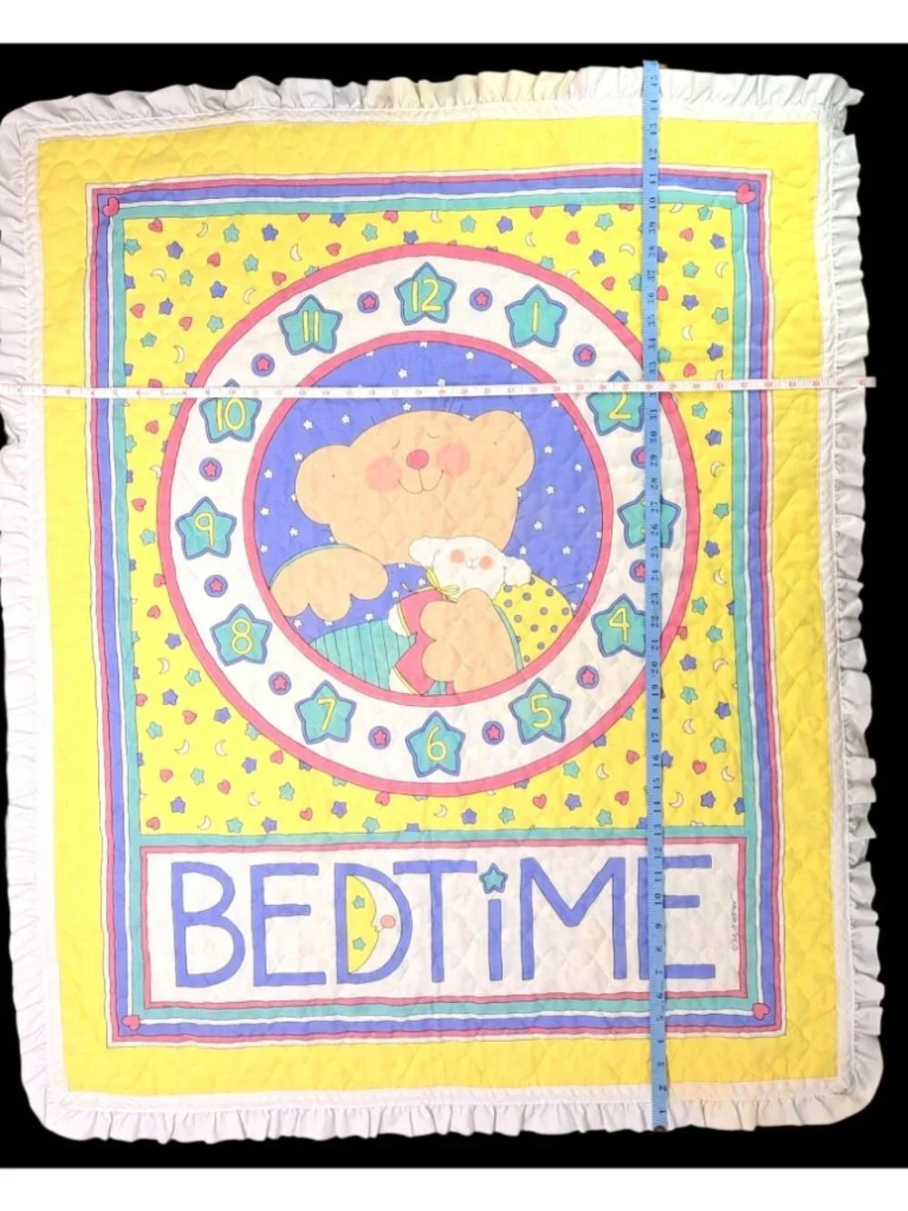 Vintage Sue Dreamer Bedtime Teddy Bear Clock Baby Nursery Quilt 37